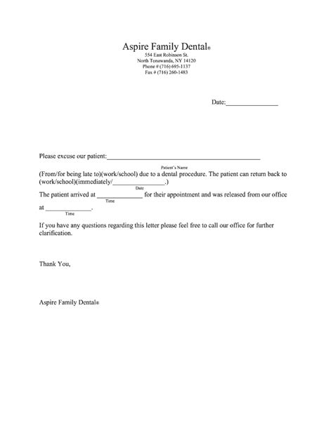 Dental Excuse Note Template