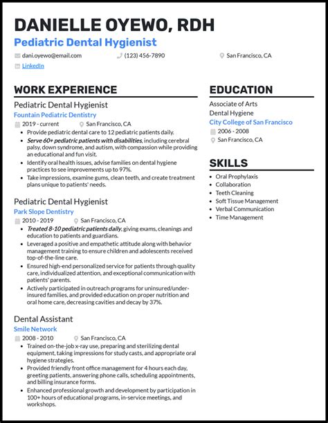 Dental Hygiene Resume Template Pediatric