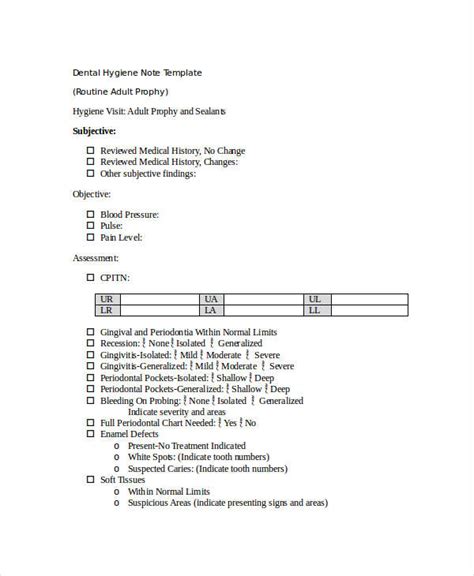 dental hygienist clinical notes template design