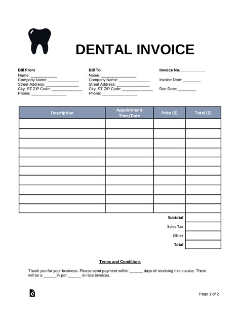 Dental Invoice Template Free Example