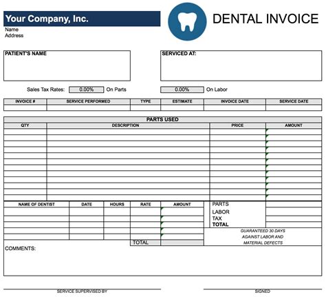 Dental Invoice Template Word Example