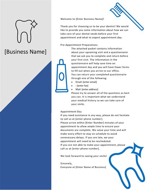 Dental patient communication template