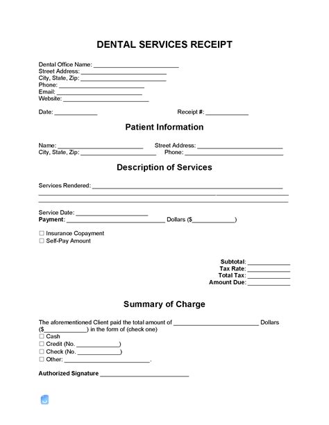 Dental receipt template