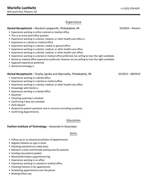 Dental Receptionist Resume Template