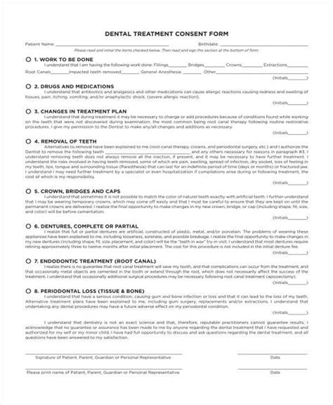 A template for obtaining patient consent for treatment.