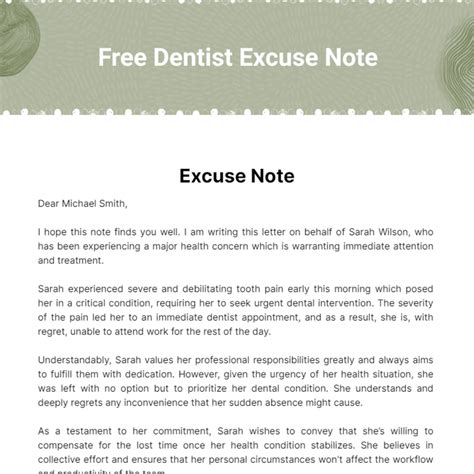 Dentist note example 2