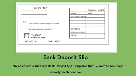 Deposit Slip Template with Itemized List