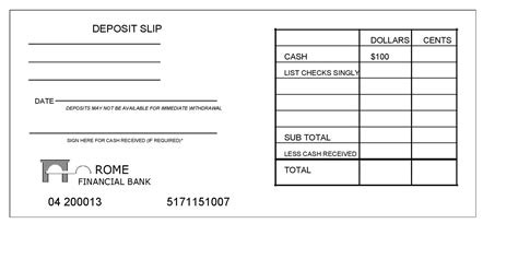 Deposit Slip Template with Memo Section