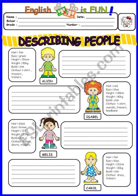 Describing a person writing worksheets