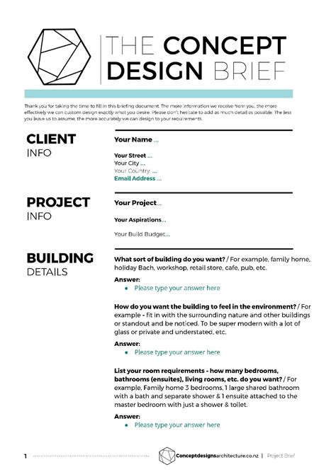 Design brief template and budgeting