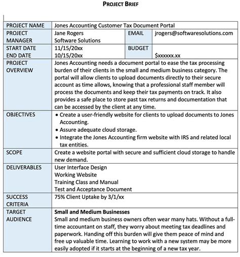 Design brief template and project management