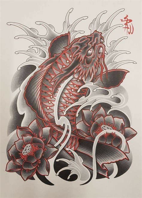 Sketches of different dragon koi tattoo designs