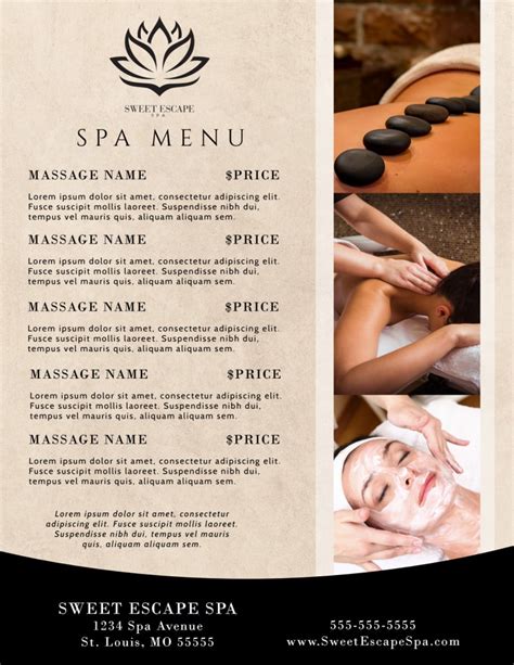 designing esthetician spa menu template