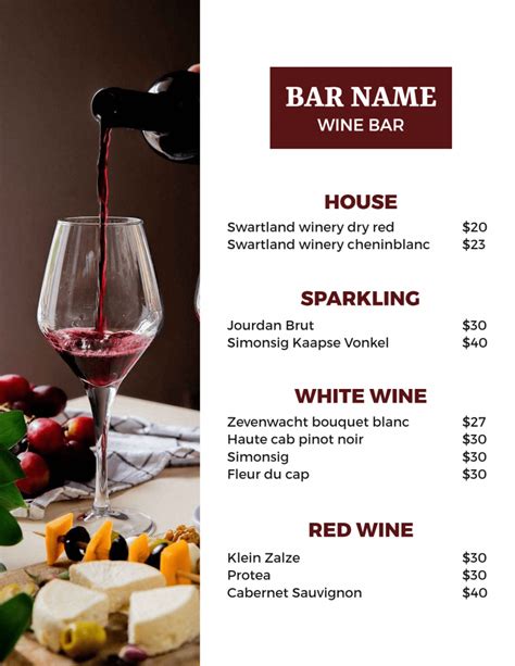 Dessert Wine Menu Template