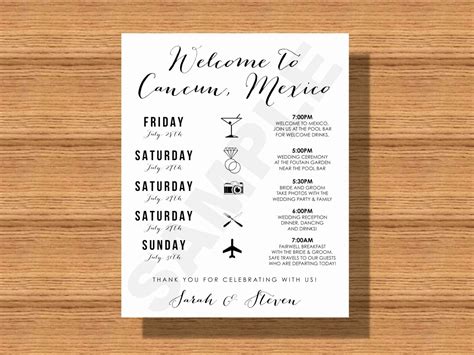 Destination Wedding Guest Itinerary Template