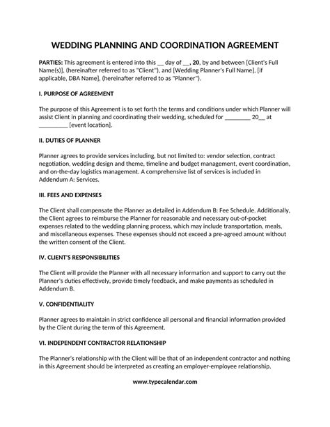 Destination Wedding Planning Contract Template