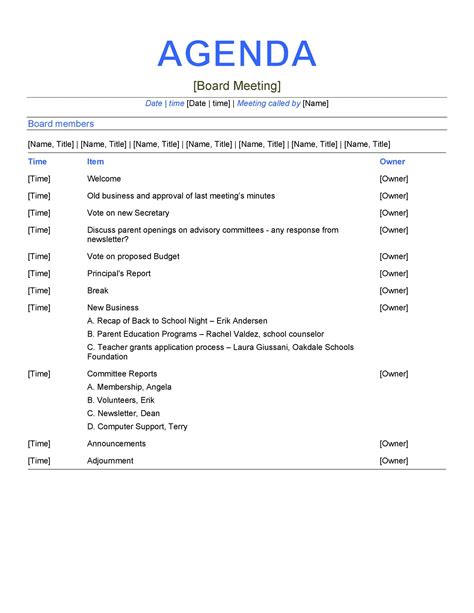 Detailed Agenda Template