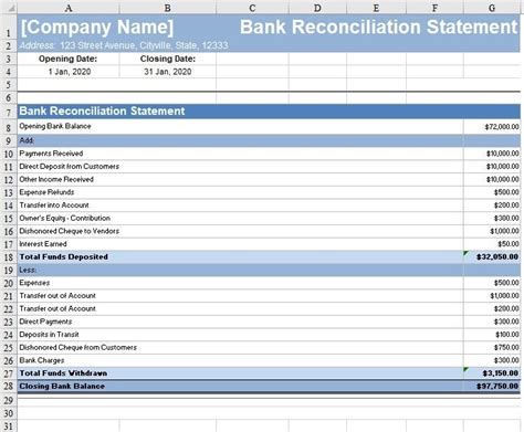 Detailed Bank Reconciliation Template