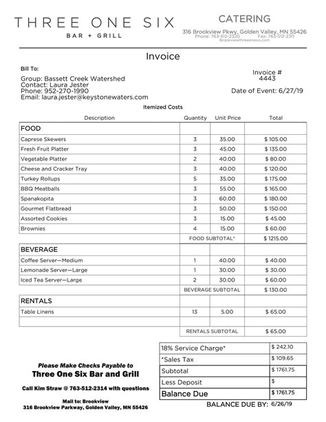 Detailed BBQ Catering Invoice Template