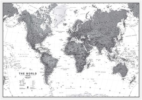 Detailed Black and White World Map