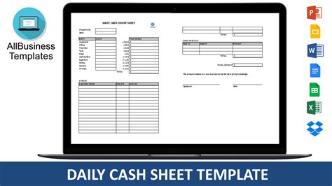 Detailed cash count sheet