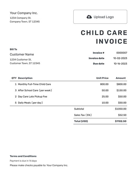 Detailed Child Care Invoice Template