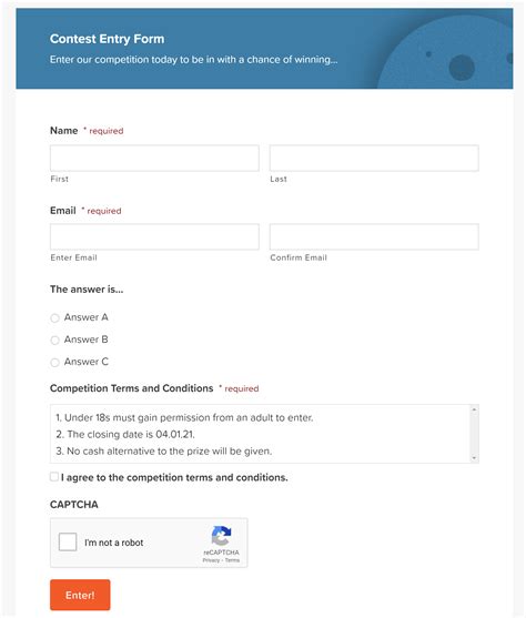 Detailed Contest Entry Form Template