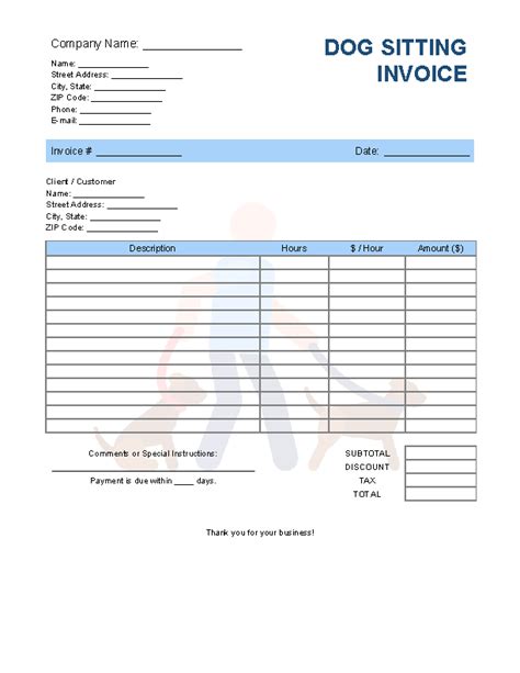 Detailed Dog Sitting Invoice Template