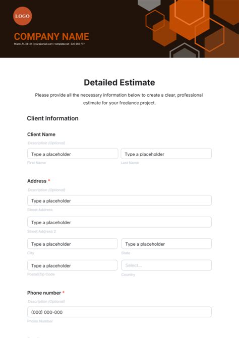 Detailed estimate template