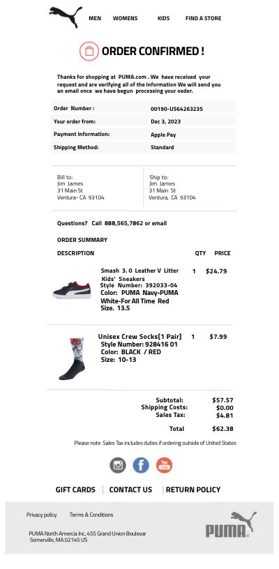 Detailed Foot Locker Receipt Template