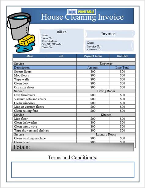 Detailed house cleaning invoice template