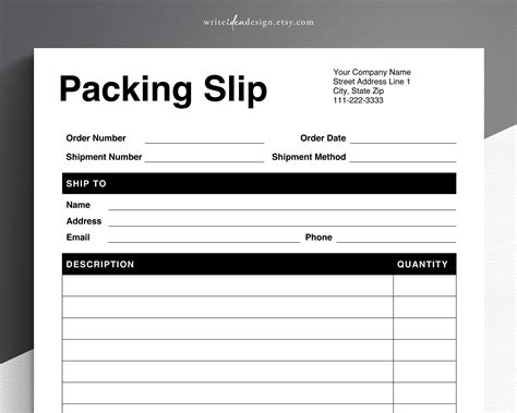 Detailed Packing Slip Template