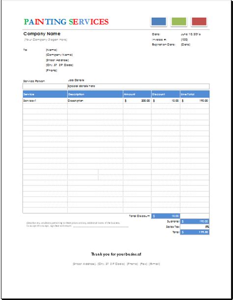 Detailed Painting Contractor Invoice Template