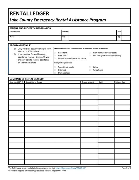 Detailed Rent Ledger Template