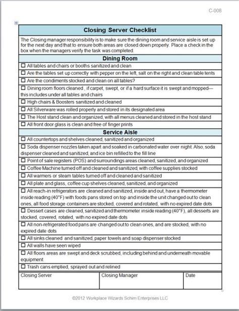 Detailed server checklist template