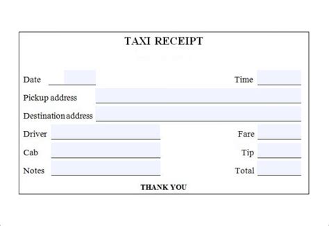 Detailed Taxi Receipt Template