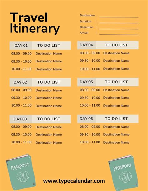 Detailed travel itinerary template