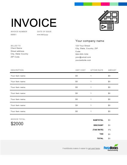 Detailed Video Editing Invoice Template