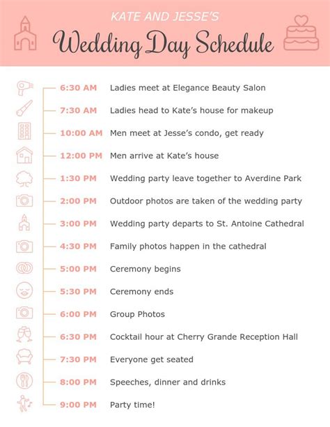 Detailed Wedding Schedule Template