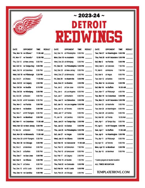 Detroit Red Wings Schedule 2023-2024