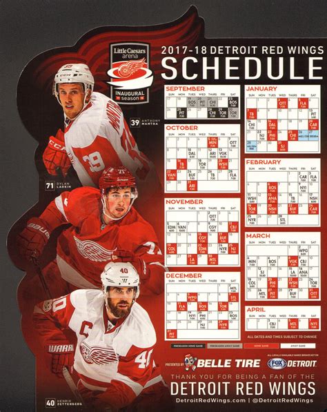 Detroit Red Wings Printable Schedule 2023-2024