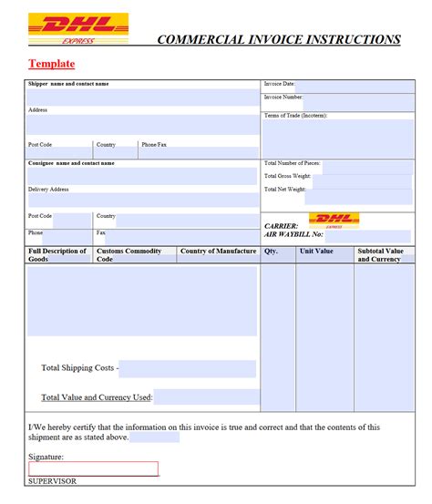 DHL Commercial Invoice Template Example