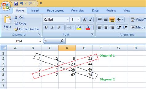 Diagonal cells in Excel data visualization