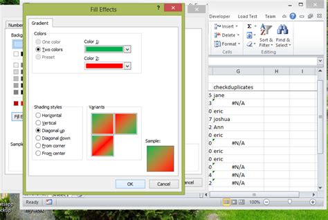 Diagonal cells in Excel fill color