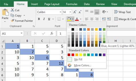 Diagonal cells in Excel highlight