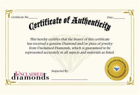 Diamond Certificate of Authenticity Components Example 2