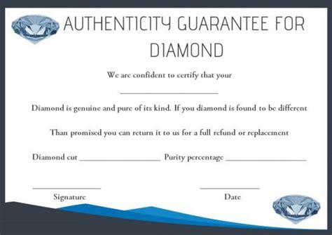 Diamond Certificate of Authenticity Template