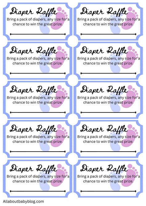 A collection of diaper raffle tickets in different designs