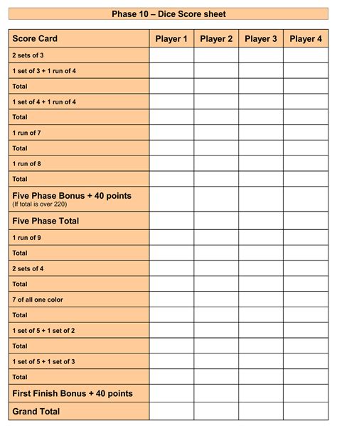 Example of a 10,000 Dice Score Sheet Printable