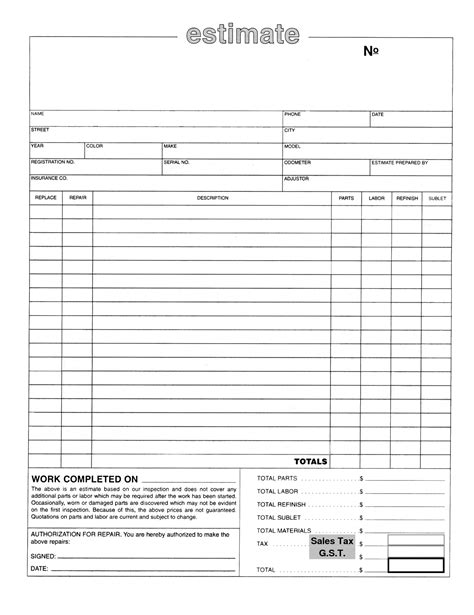 Digital Body Shop Estimate Template Example